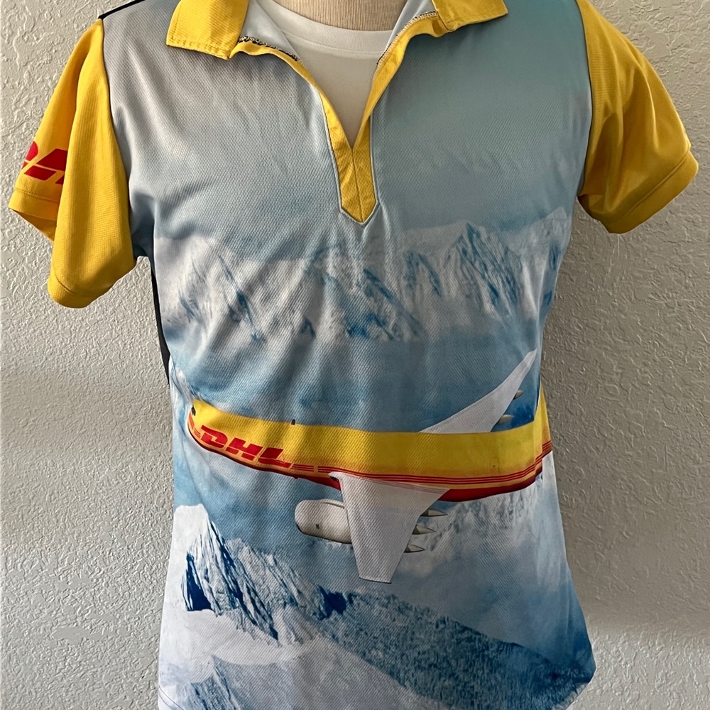 Rare DHL Themed Polo Shirt with Mountain Print